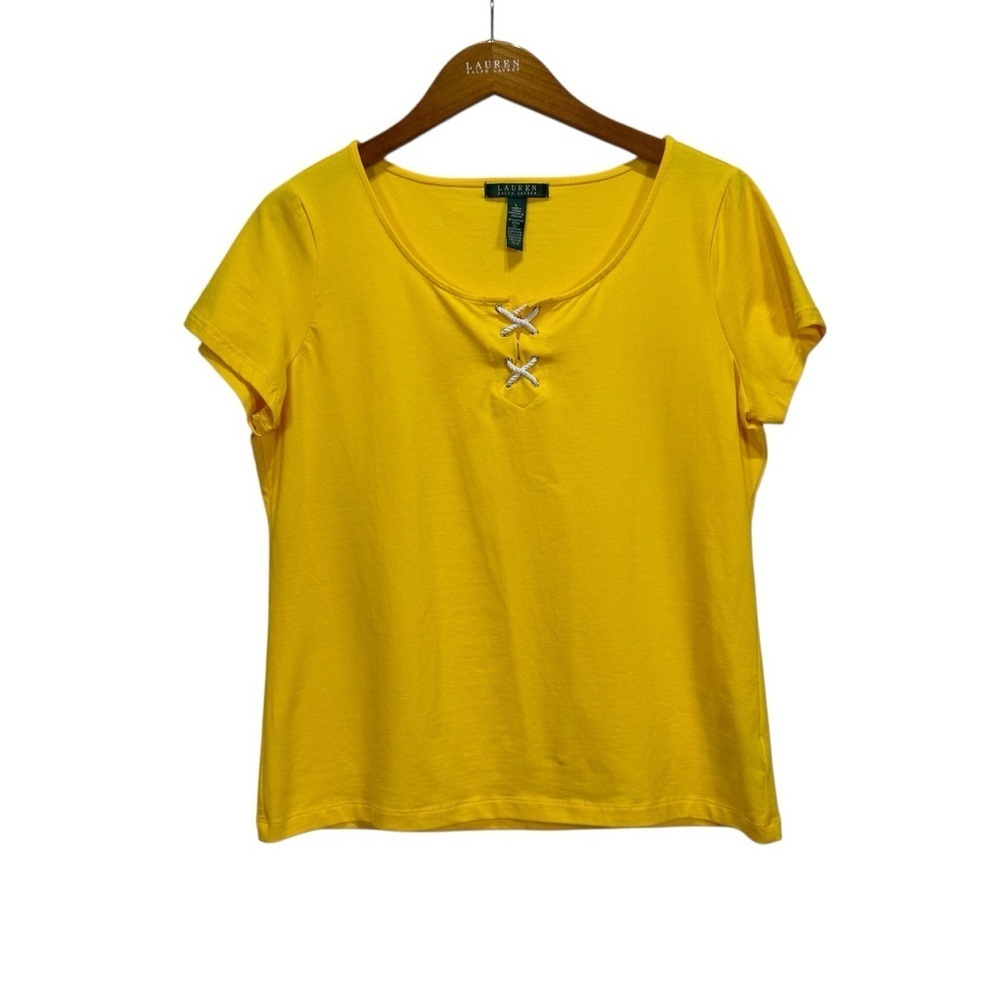 Lauren Ralph Lauren Yellow Lace-Up Front Cotton Stretch Top Women’s Large
